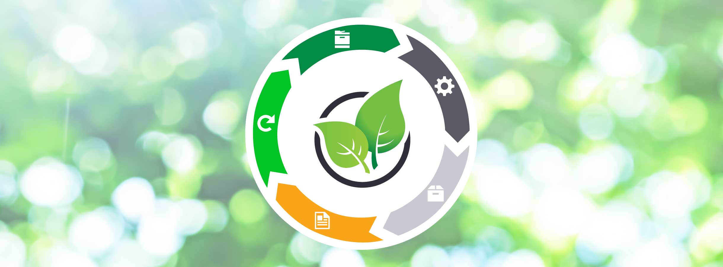 Ilustración del diseño circular de los productos sostenibles de Lexmark.