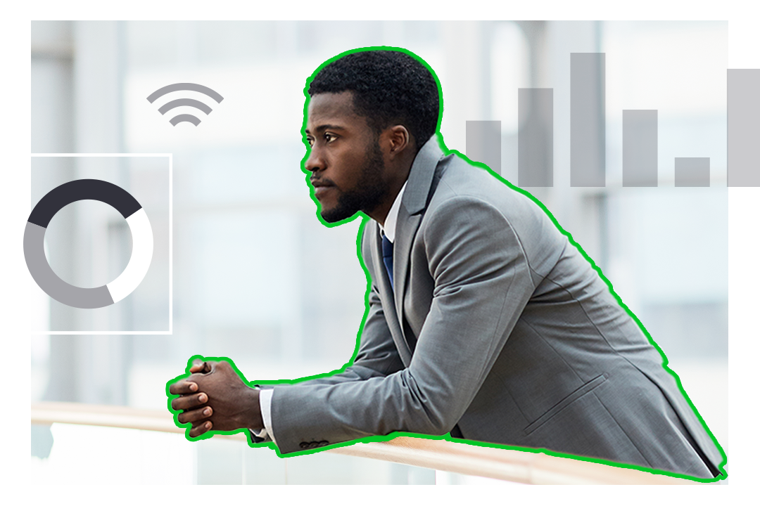 lexmark iot solutions man in suit with graphs